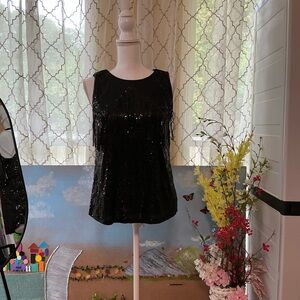 Elegant Black Sequin Fringe Top
